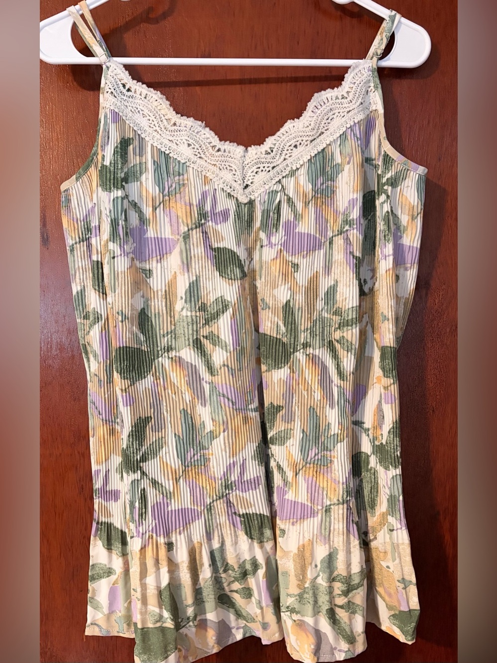 Suzanne Betro Floral Lace-Trim Camisole in Cream, Green & Lavender, L